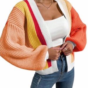 Colorful color block Striped cardigan sweater Women's Large Sweater